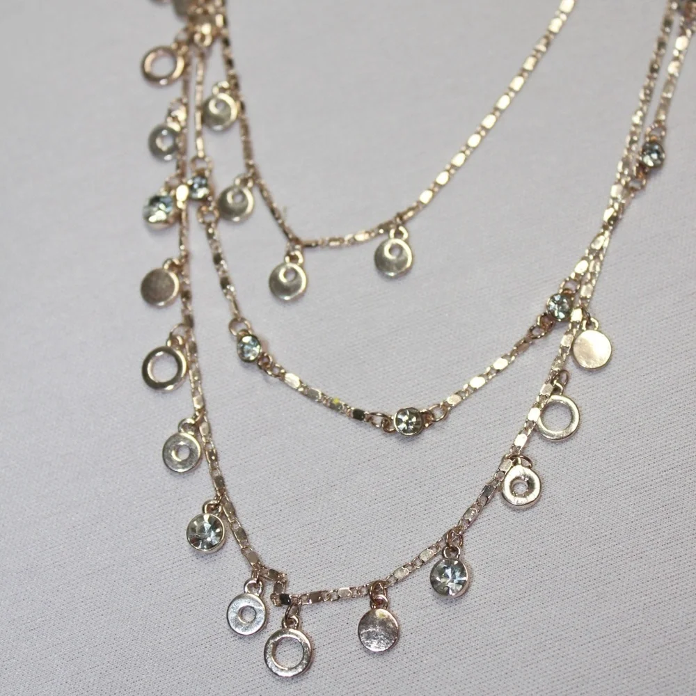 Metal Rose and Yellow Gold Tri-Necklace